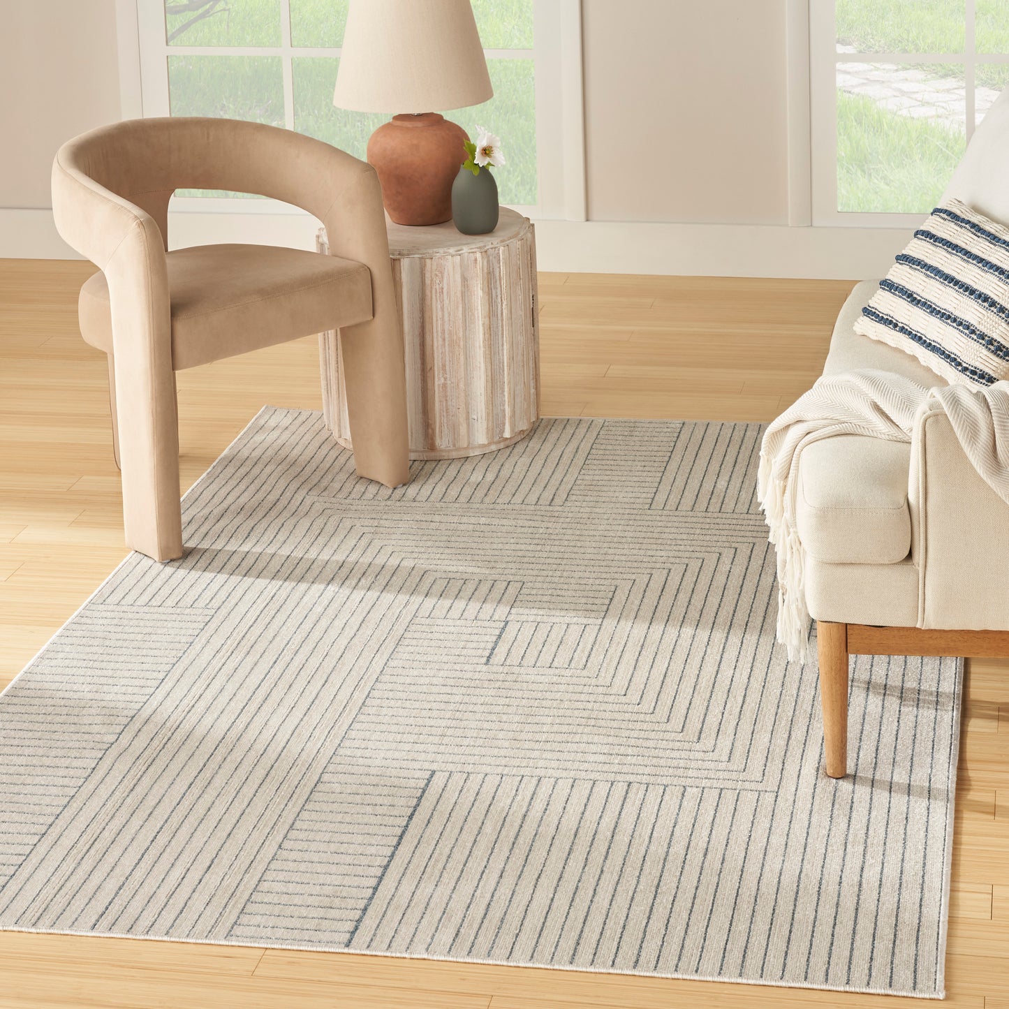 Nourison Washable Decor 5'3" x 7' Cream Blue Modern Indoor Rug
