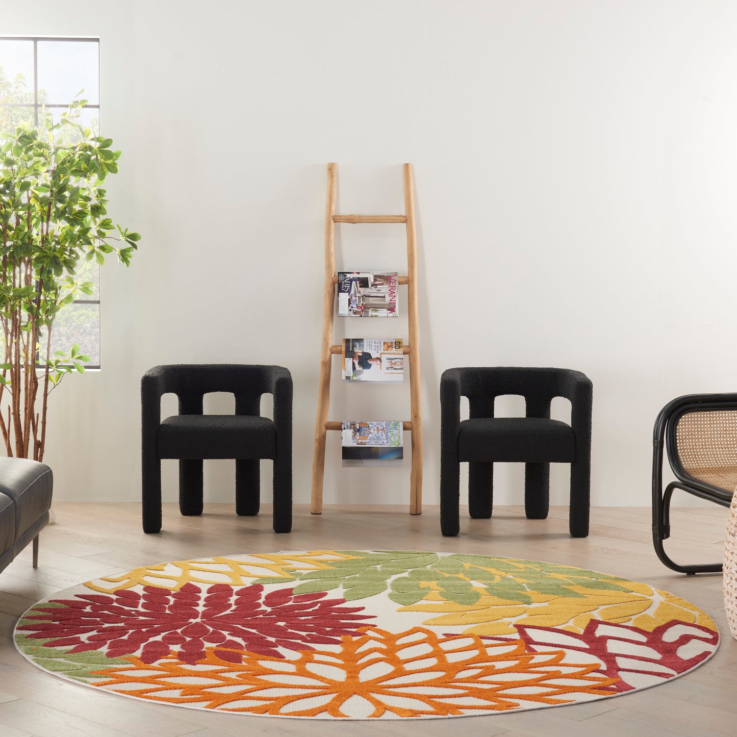 Nourison Aloha 7'10" x Round Red Multicolor Tropical Rug