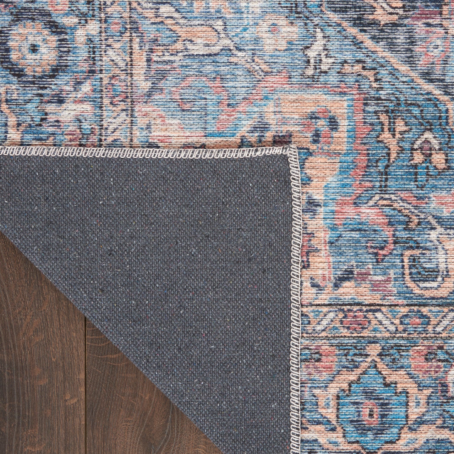 Nicole Curtis Machine Washable Series 1 4' x 6' Light Blue Multi Vintage Indoor Rug