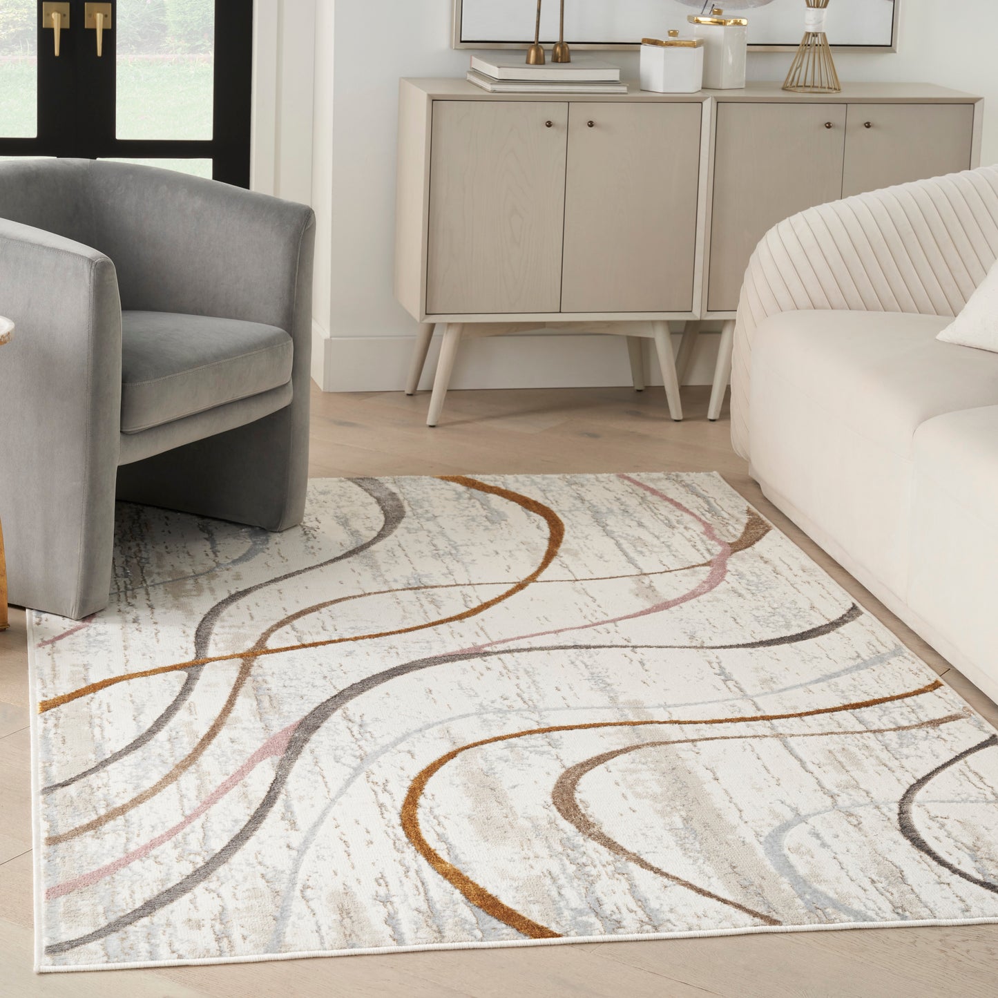 Nourison Glitz 3'11" x 5'11" Ivory/Multi Modern Indoor Rug