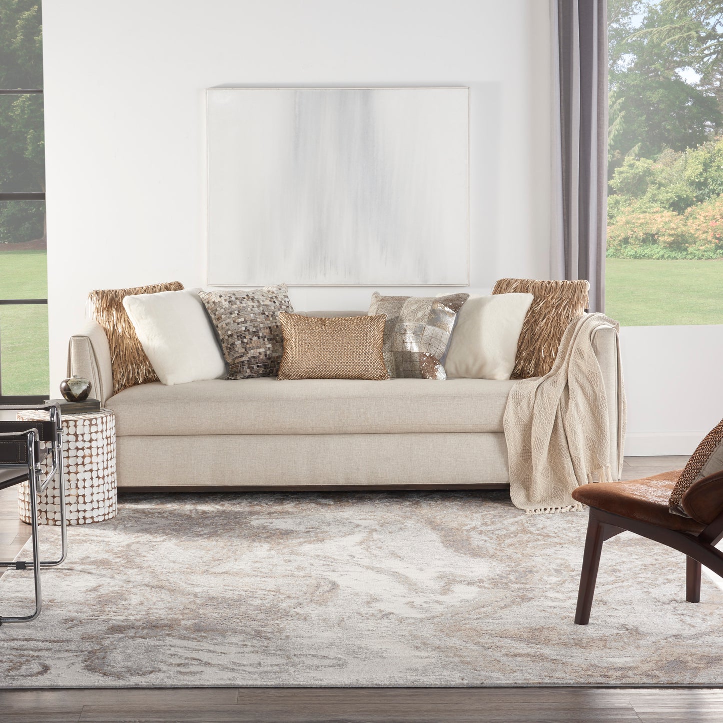 Nourison Elation 7'10" x 9'10" Ivory Grey Modern Indoor Rug