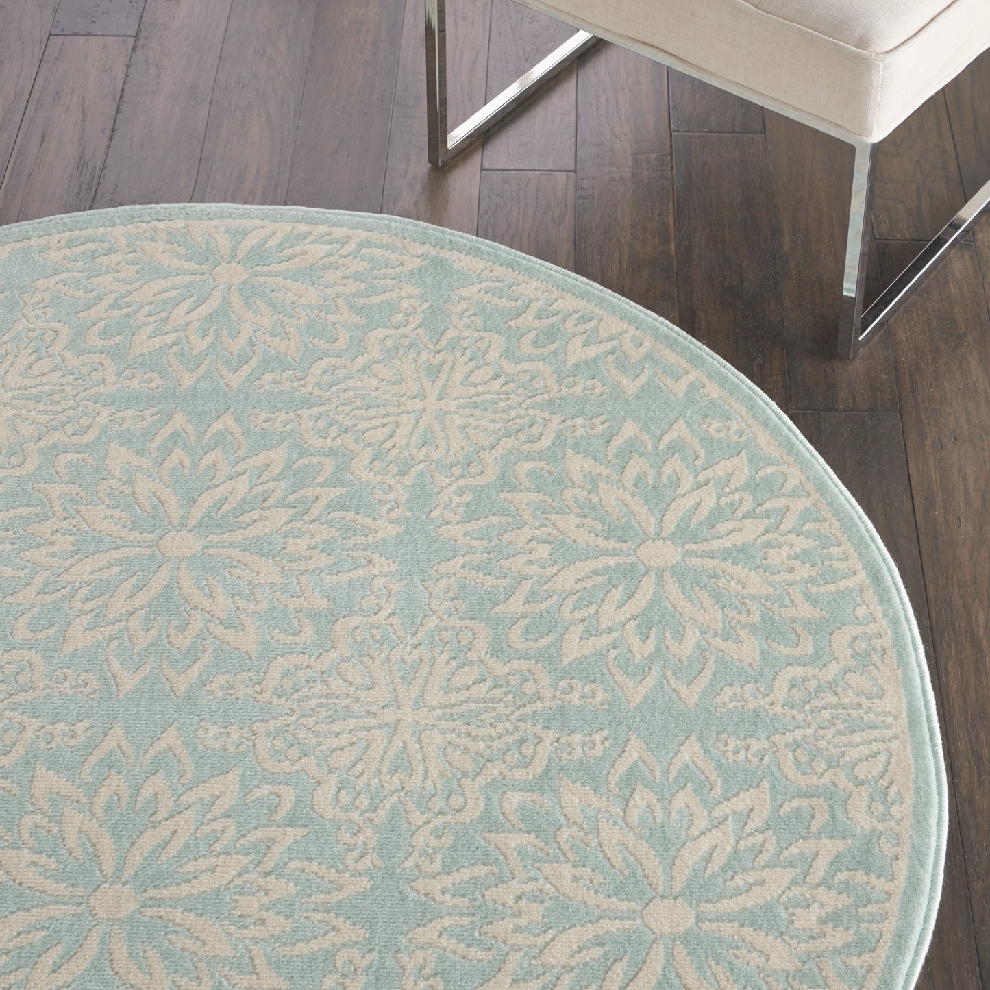 Nourison Jubilant 5'3" x Round Ivory Green Farmhouse Indoor Rug