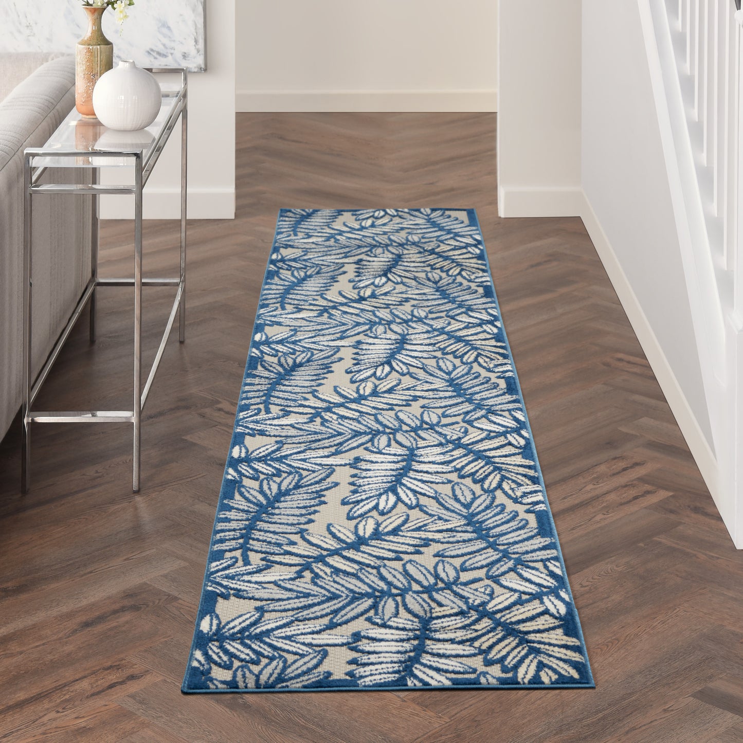 Nourison Aloha 2'3" x 10' Ivory/Navy Tropical Rug