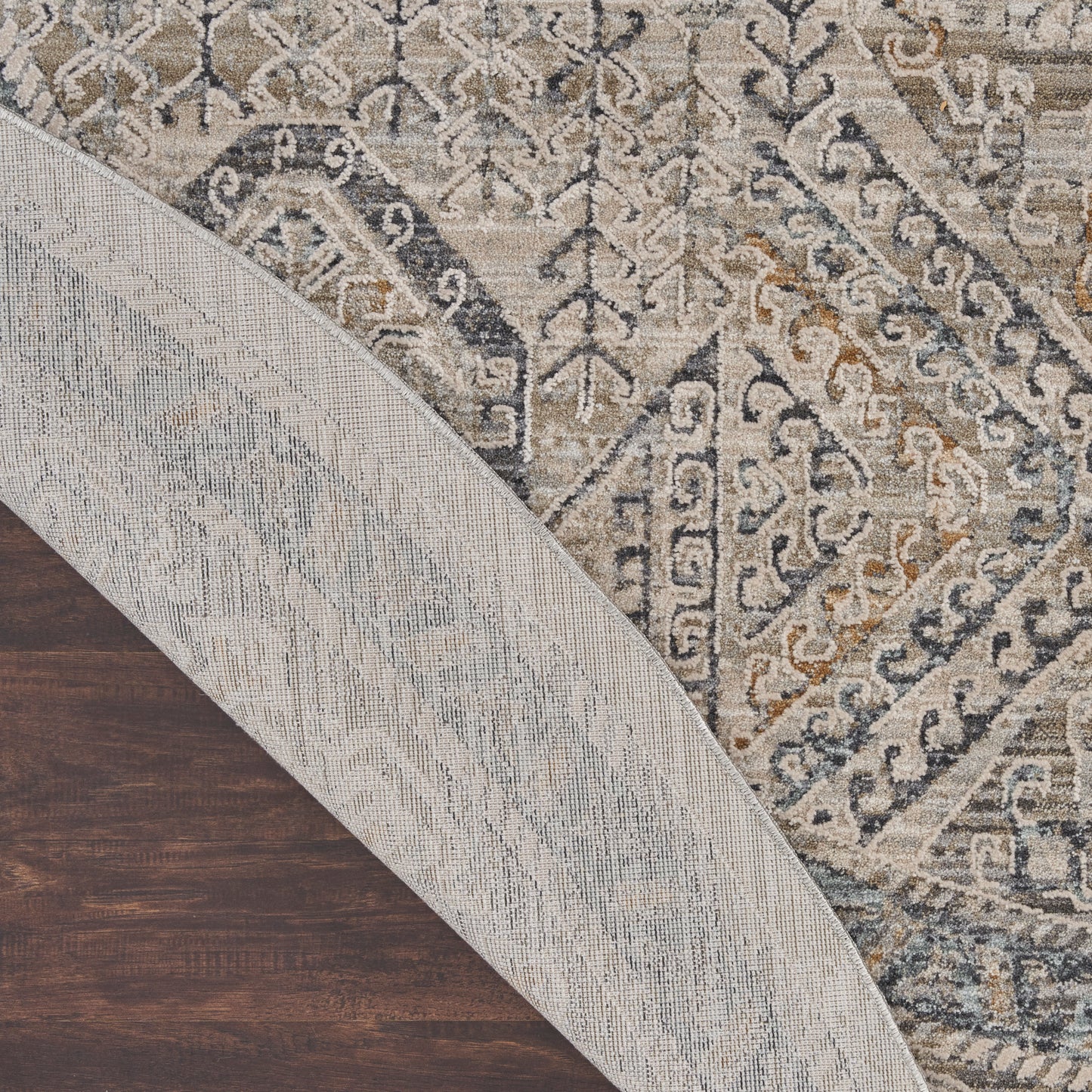 Nourison Lynx 7’10” x Round Ivory/Grey/Blue Vintage Indoor Rug