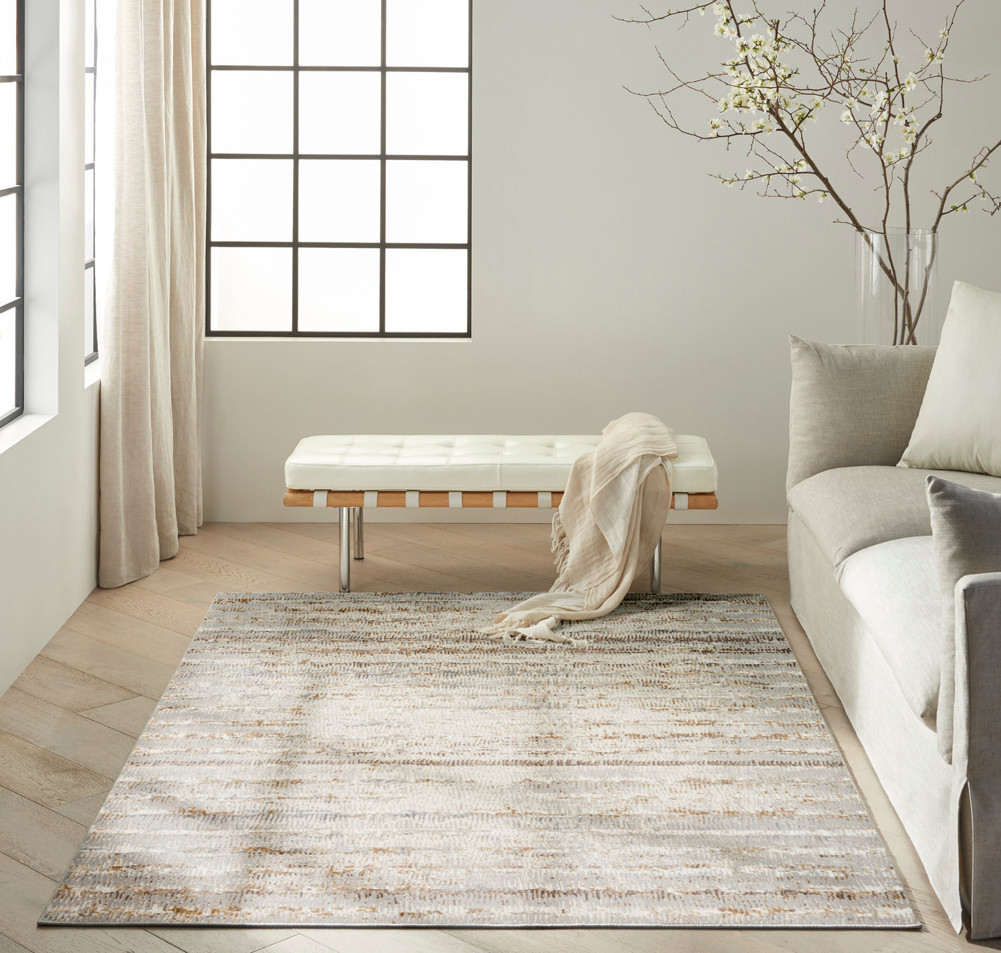 Calvin Klein CK073 Compass 3'11" x 5'11" Ivory Rust Modern Indoor Rug
