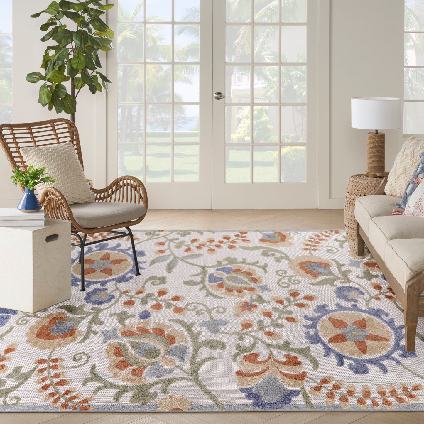 Nourison Aloha 9' x 12' Ivory Blue Outdoor Rug