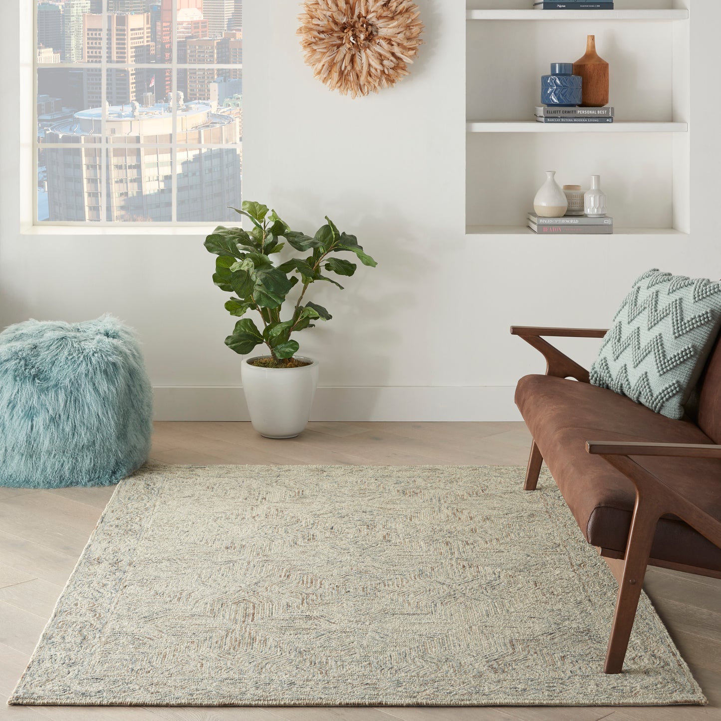 Nourison Interlock 5' x 7'6" Blue Ivory Bohemian Indoor Rug