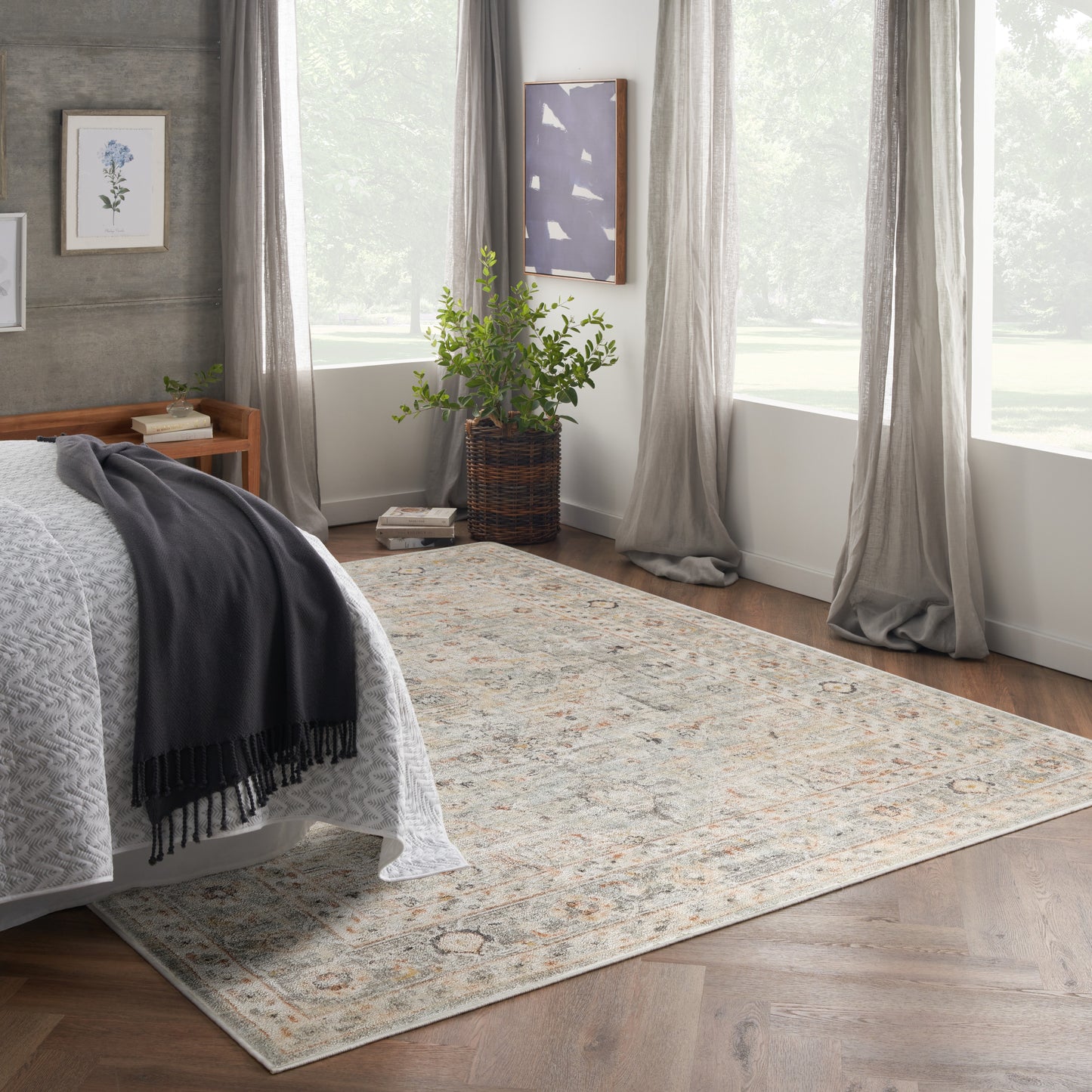 Nourison Oushak Home 10' x 14' Light Grey Vintage Indoor Rug