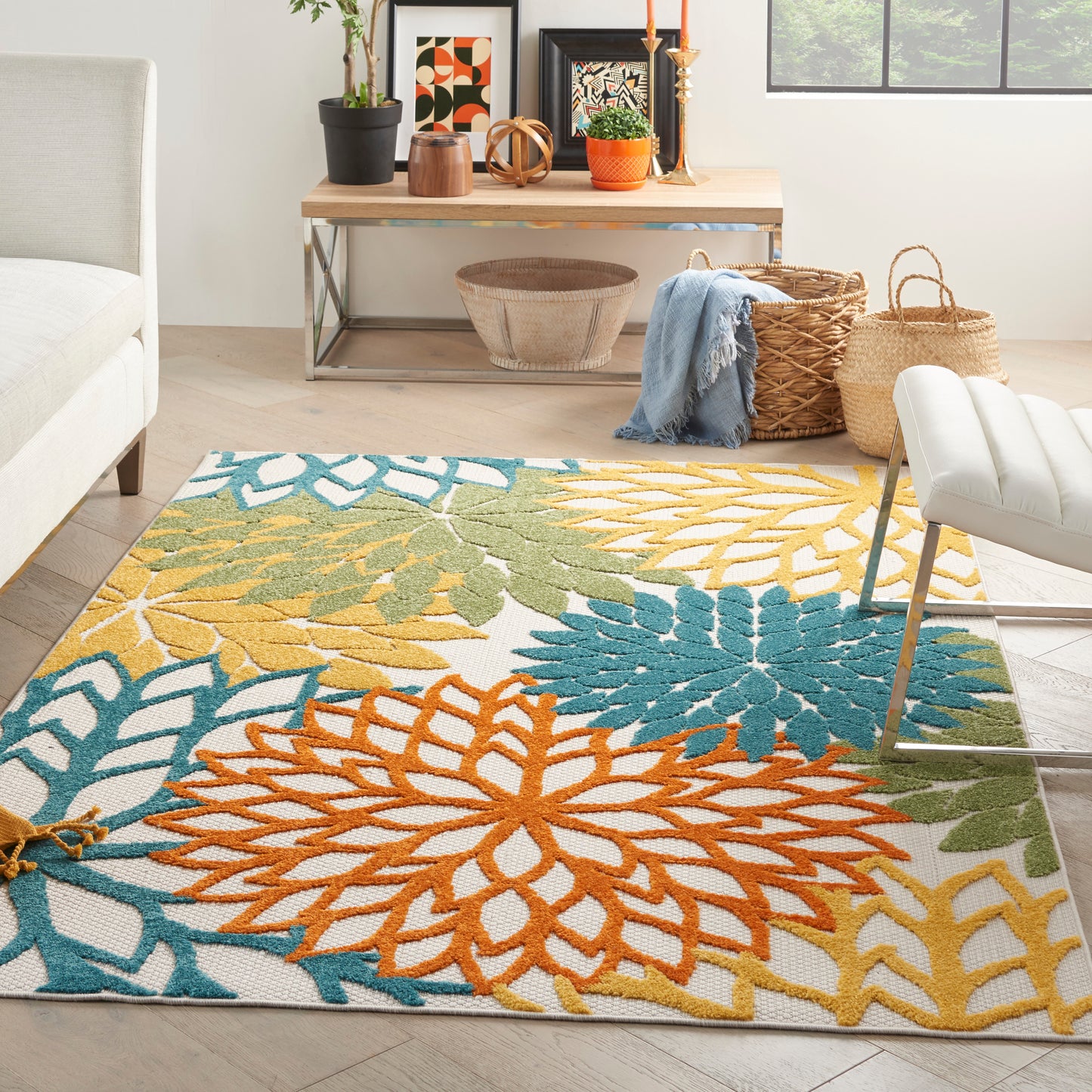Nourison Aloha 3'6" x 5'6" Turquoise Multicolor Tropical Rug