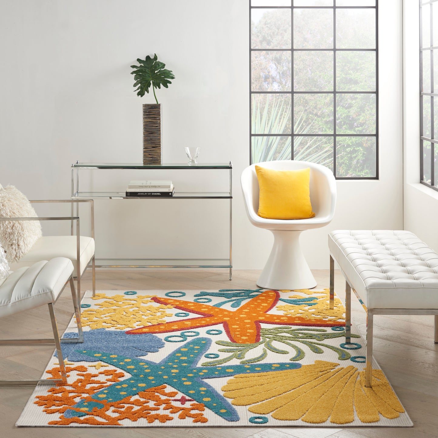 Nourison Aloha 3'6" x 5'6" Multicolor Coastal, Nautical & Beach Rug