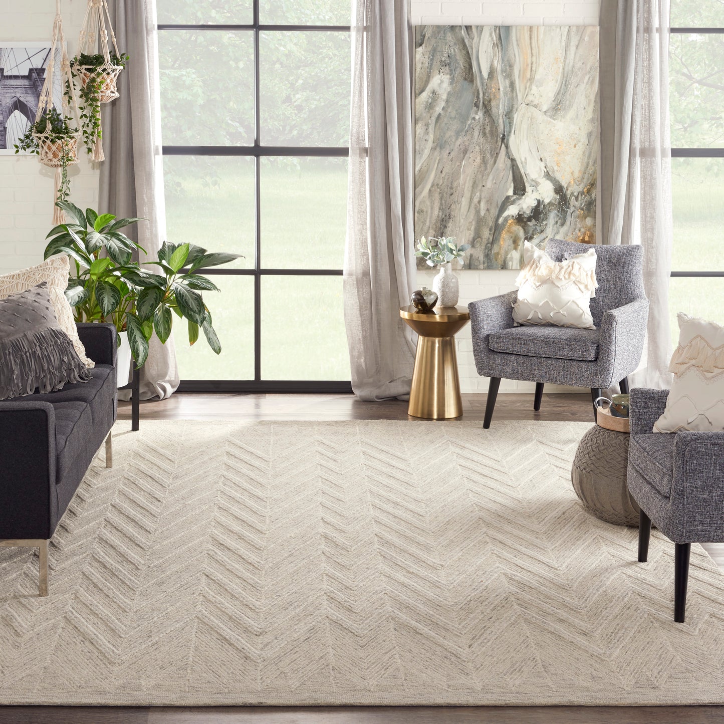 Nourison Interlock 8' x 10'6" Ivory/Grey Modern Indoor Rug