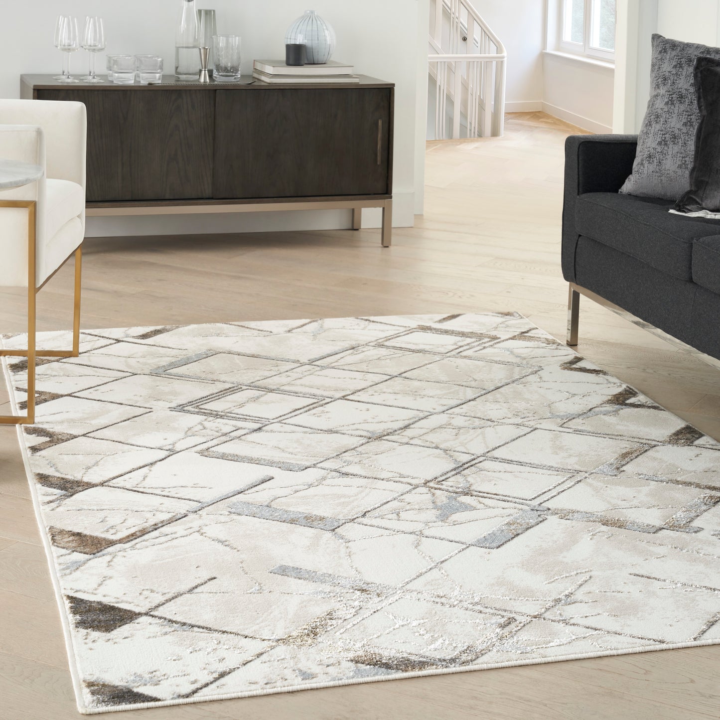 Nourison Glitz 3'11" x 5'11" Ivory/Grey Modern Indoor Rug