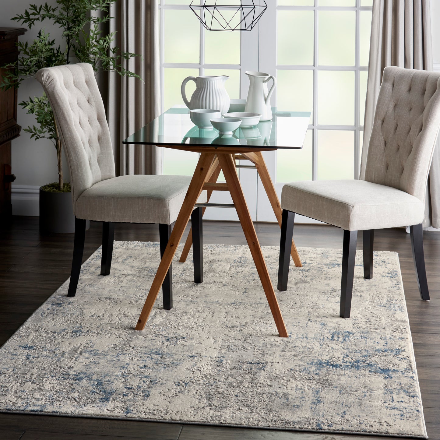 Nourison Rustic Textures 5'3" x 7'3" Ivory/Grey/Blue Modern Indoor Rug
