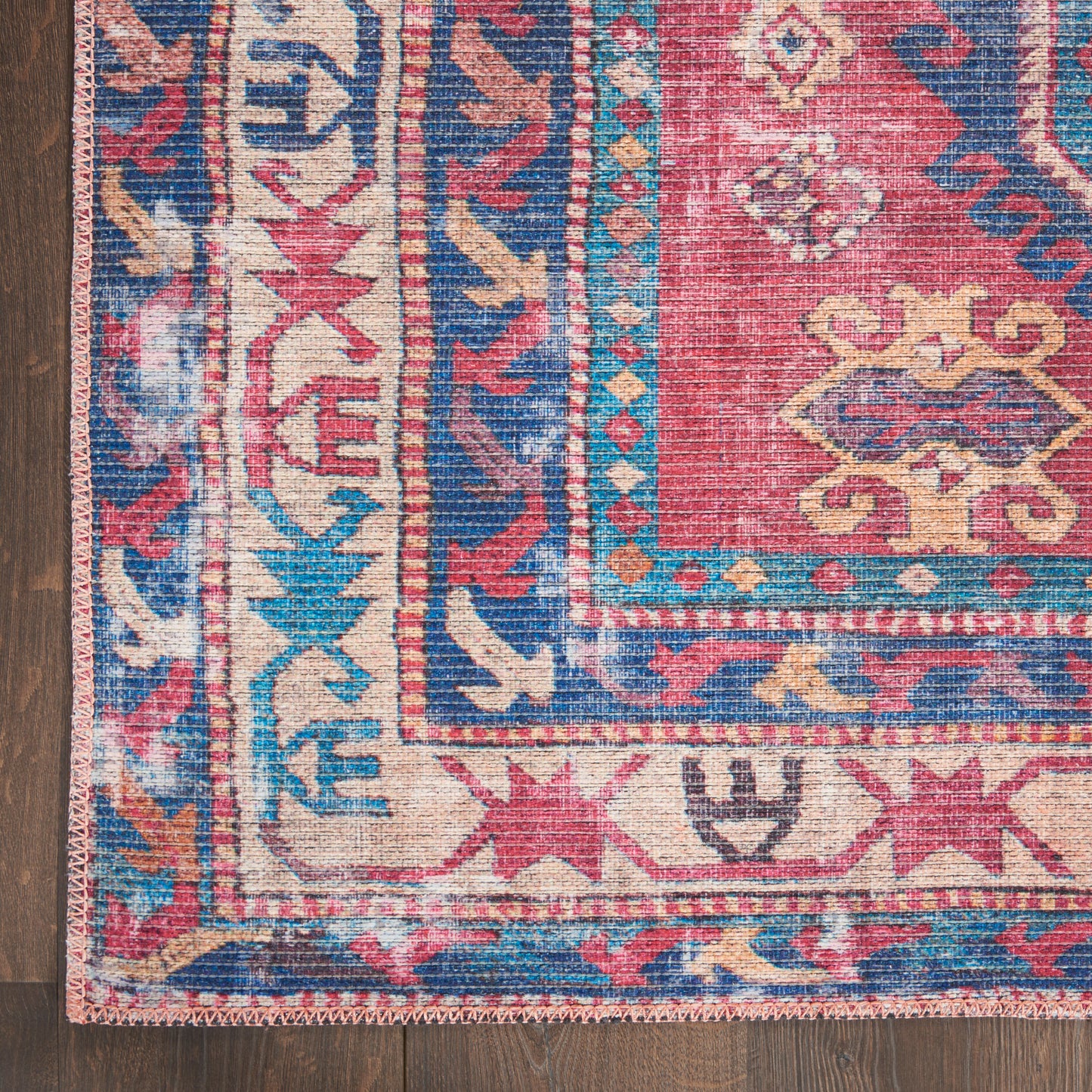 Nicole Curtis Machine Washable Series 1 5'3" x 7'3" Red/Navy Vintage Indoor Rug