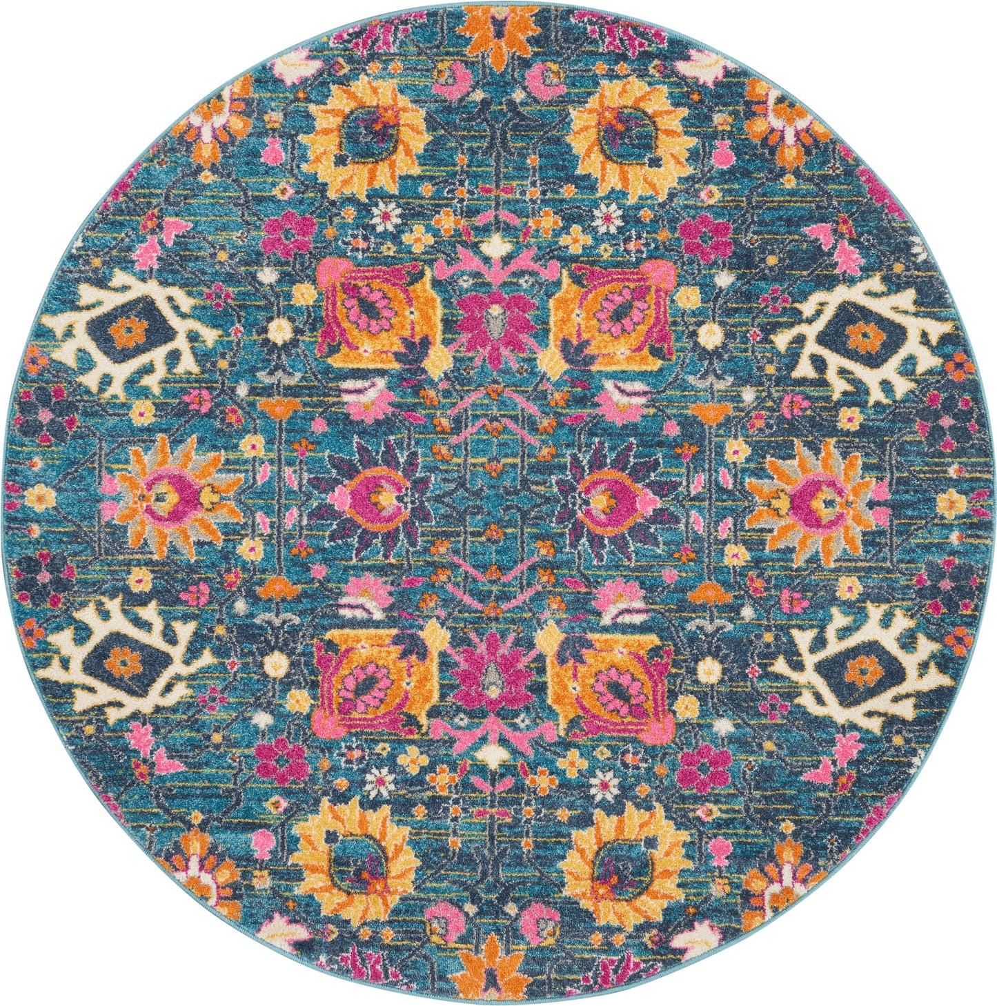 Nourison Passion 4' x Round Denim Bohemian Indoor Rug