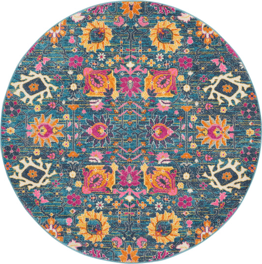 Nourison Passion 4' x Round Denim Bohemian Indoor Rug