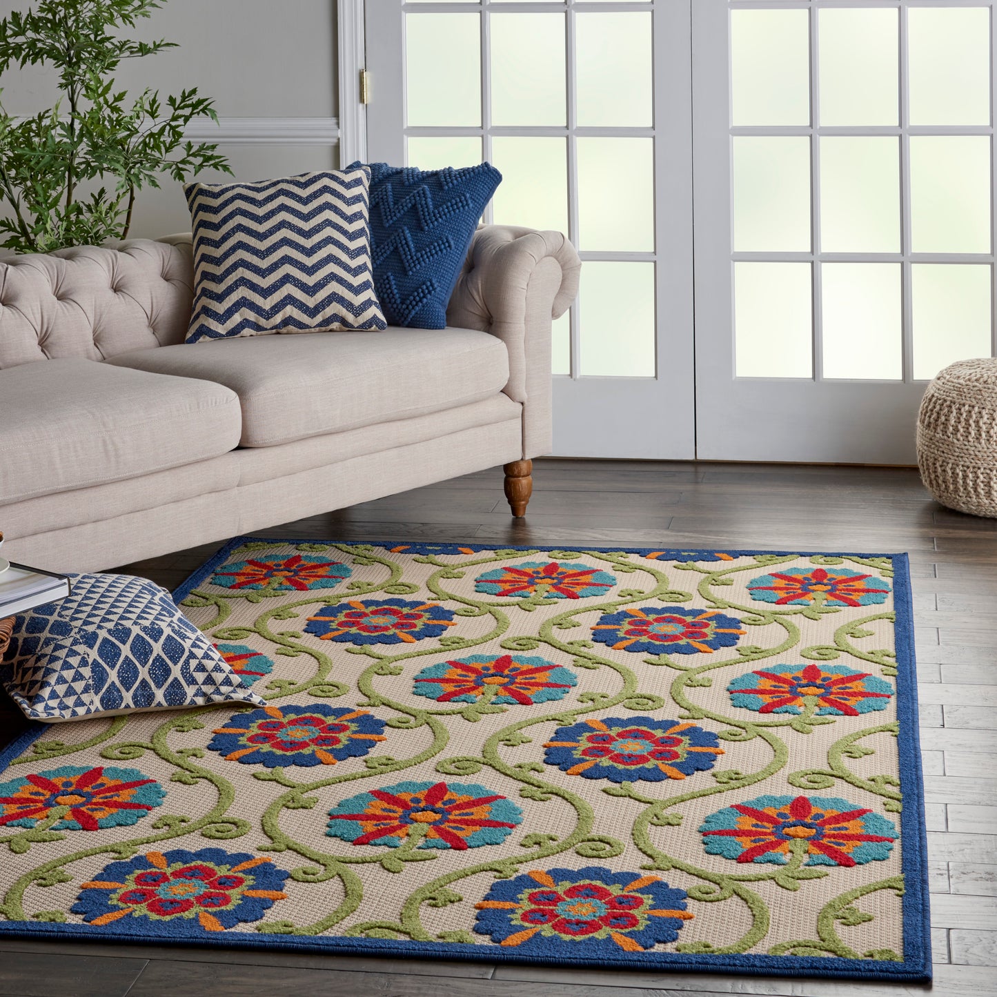 Nourison Aloha 5'3" x 7'5" Blue Multicolor Contemporary Rug