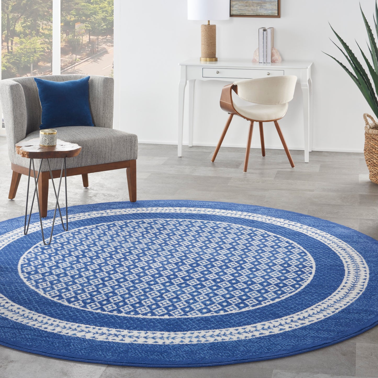 Nourison Whimsicle 8' x Round Navy Farmhouse Indoor Rug