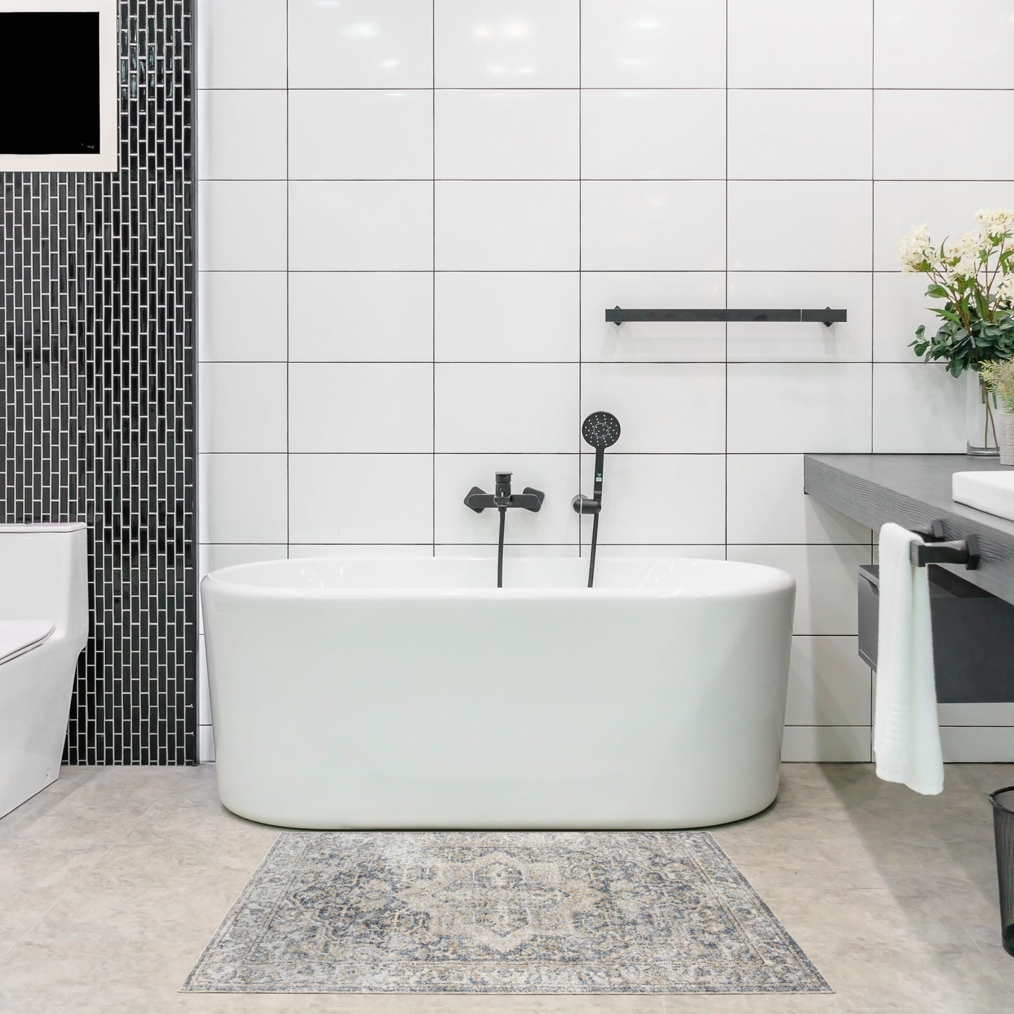 Nourison Astra Machine Washable 2'2" x 4' Grey Blue Vintage Indoor Rug