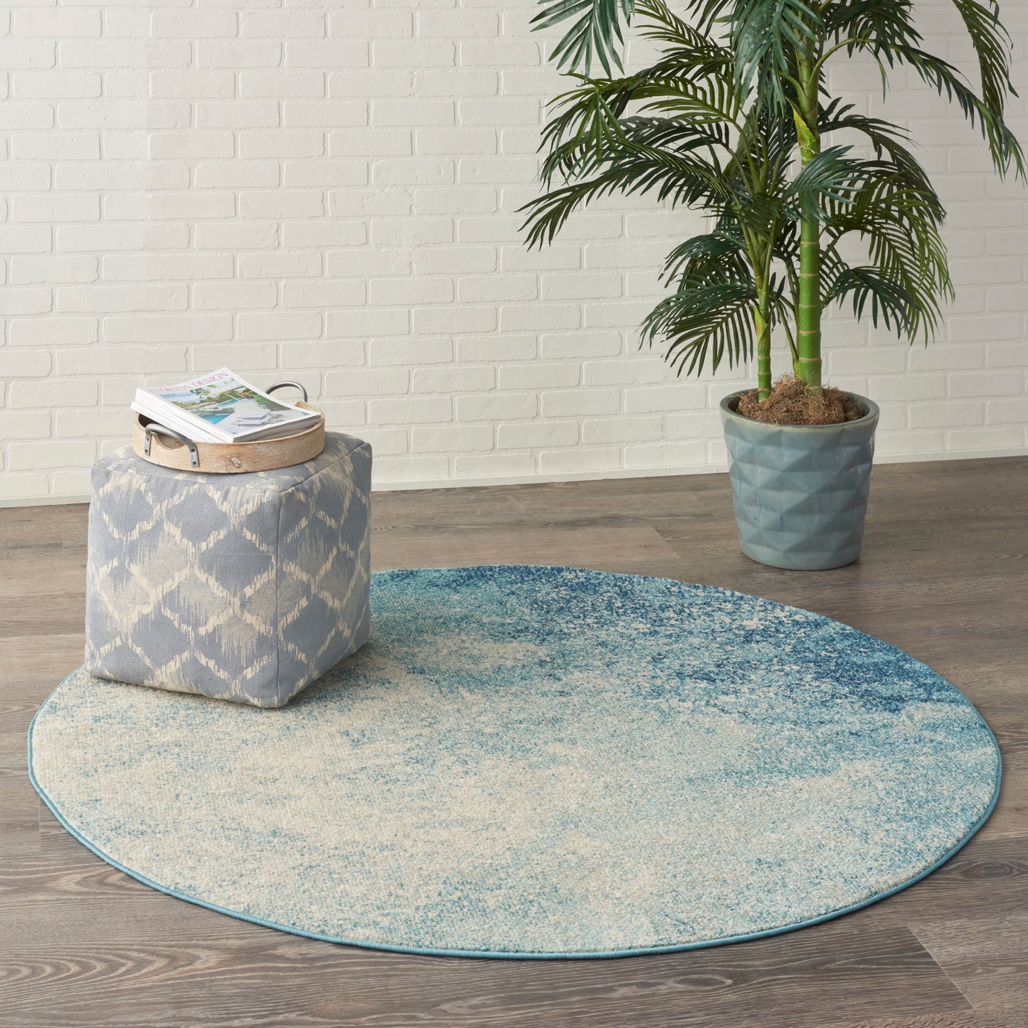 Nourison Passion 4' x Round Navy Light Blue Modern Indoor Rug