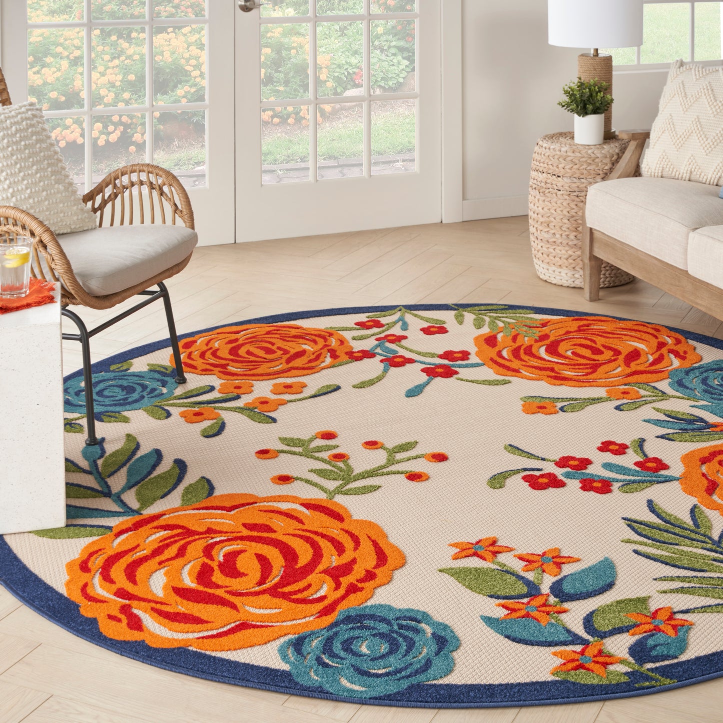 Nourison Aloha 7'10" x Round Multicolor Contemporary Rug