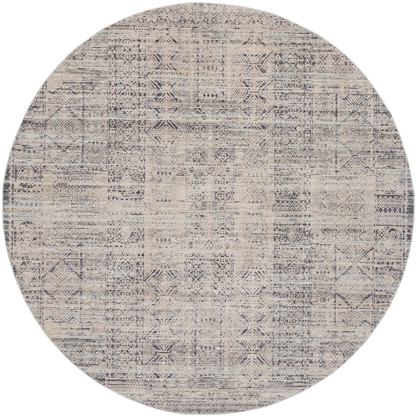 Nourison Lynx 7’10” x Round Ivory Blue Vintage Indoor Rug