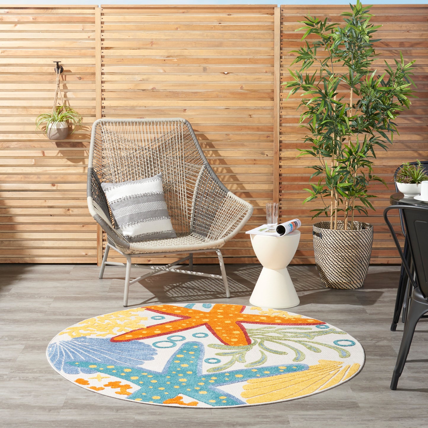 Nourison Aloha 5'3" x Round Multicolor Coastal, Nautical & Beach Rug