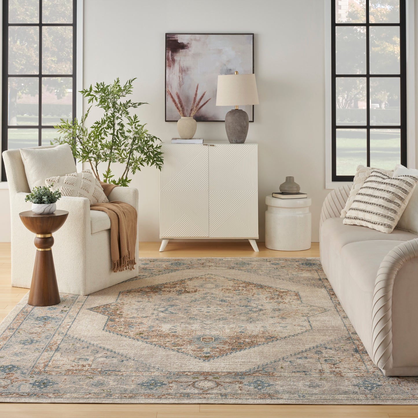 Nourison Astra Machine Washable 9' x 12' Ivory Blue Vintage Indoor Rug