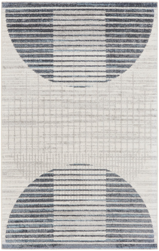 Nourison Astra Machine Washable 2'2" x 4' Ivory Blue Mid-Century Modern Indoor Rug