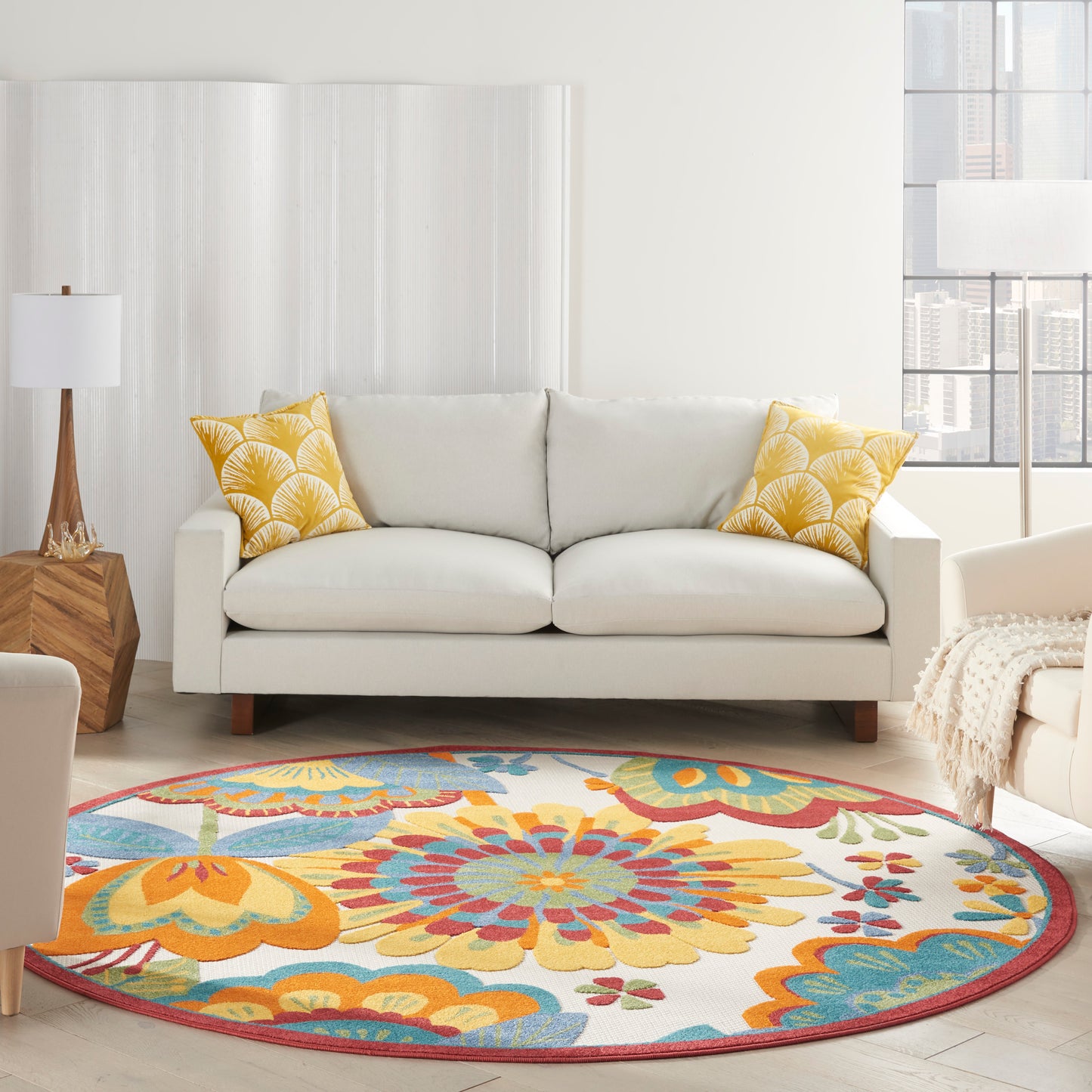 Nourison Aloha 7'10" x Round Multicolor Contemporary Rug
