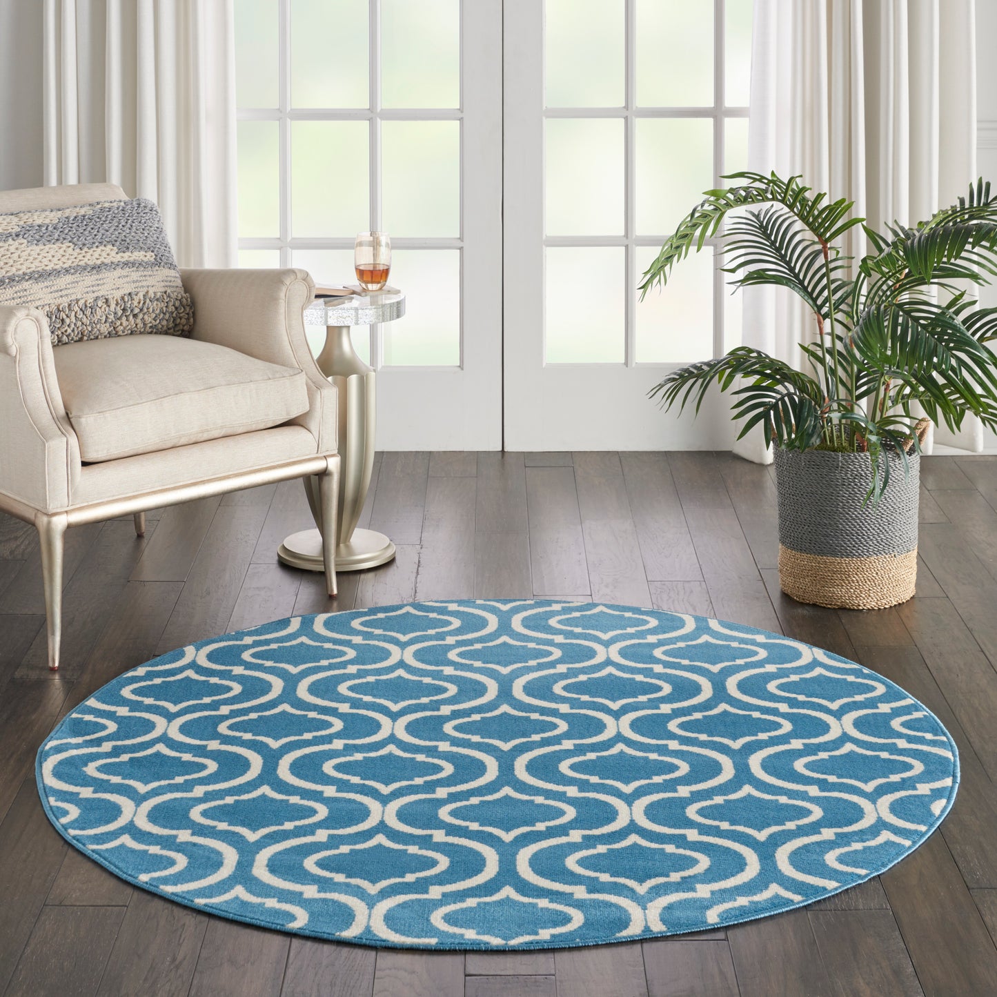 Nourison Jubilant 5'3" x Round Blue Contemporary Indoor Rug