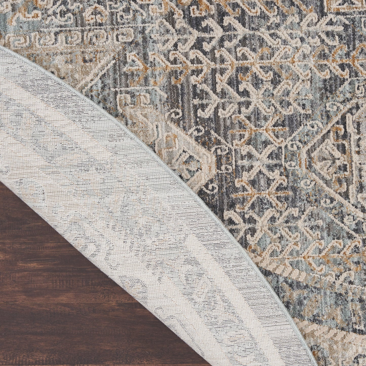 Nourison Lynx 7’10” x Round Ivory Charcoal Vintage Indoor Rug