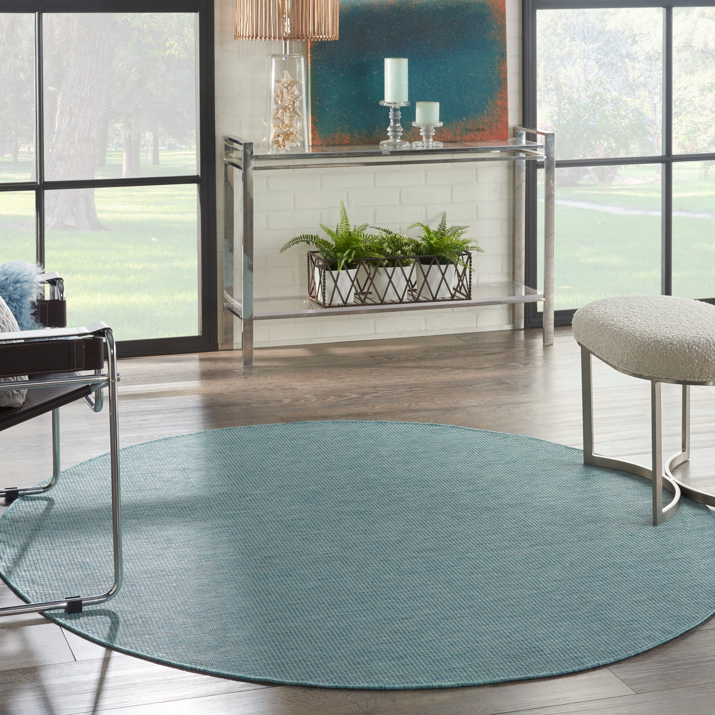 Nourison Positano 6' x Round Aqua Modern Rug