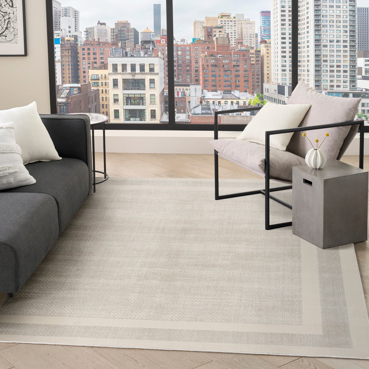 DKNY Grand Street 7'10" x 9'10" Ivory Taupe Modern Indoor Rug