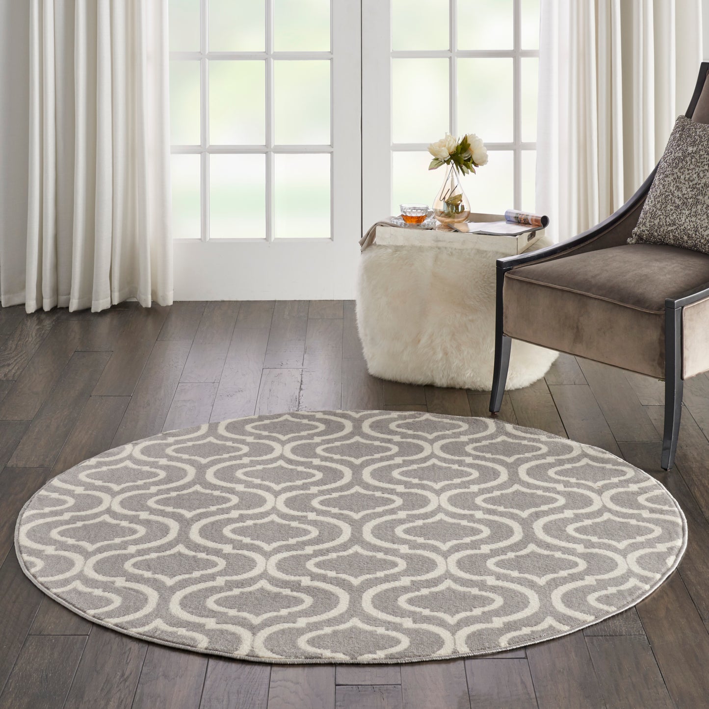 Nourison Jubilant 5'3" x Round Grey Contemporary Indoor Rug