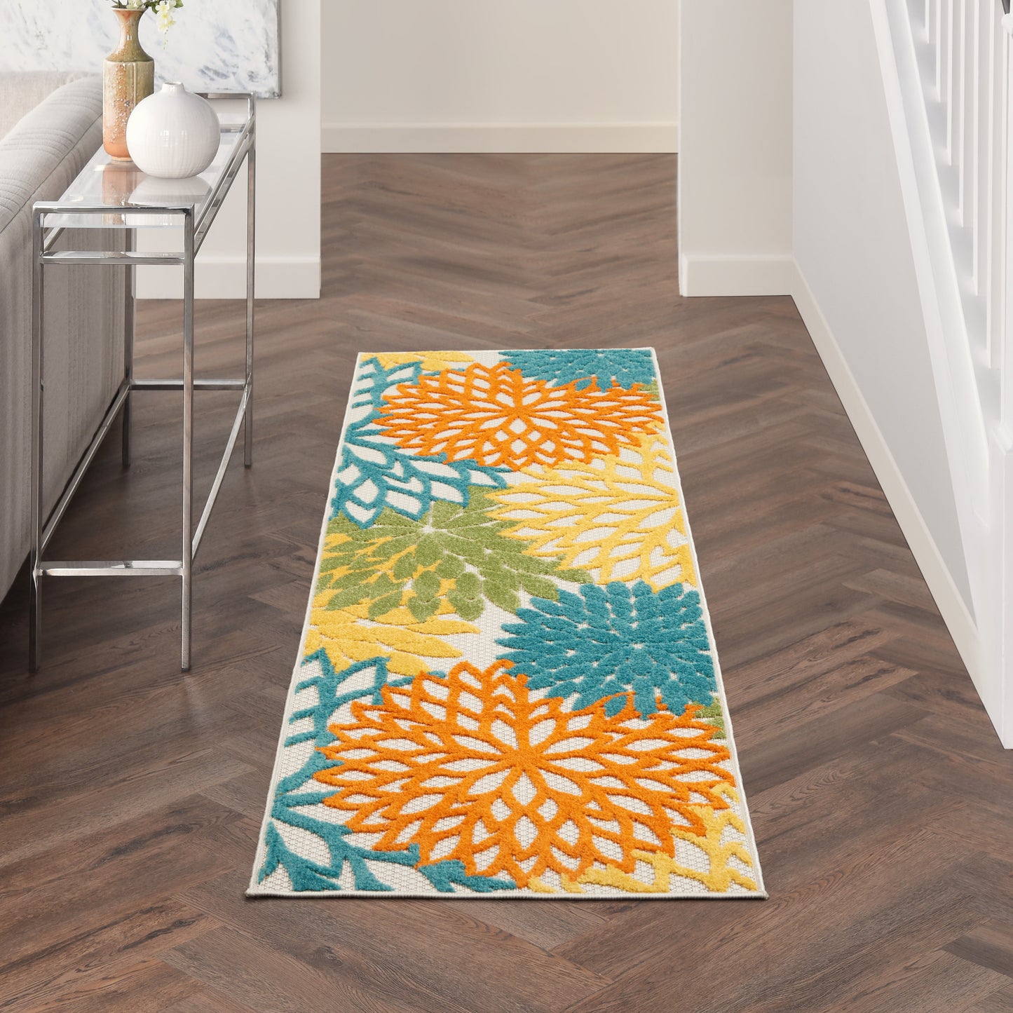 Nourison Aloha 2'3" x 8' Turquoise Multicolor Tropical Rug