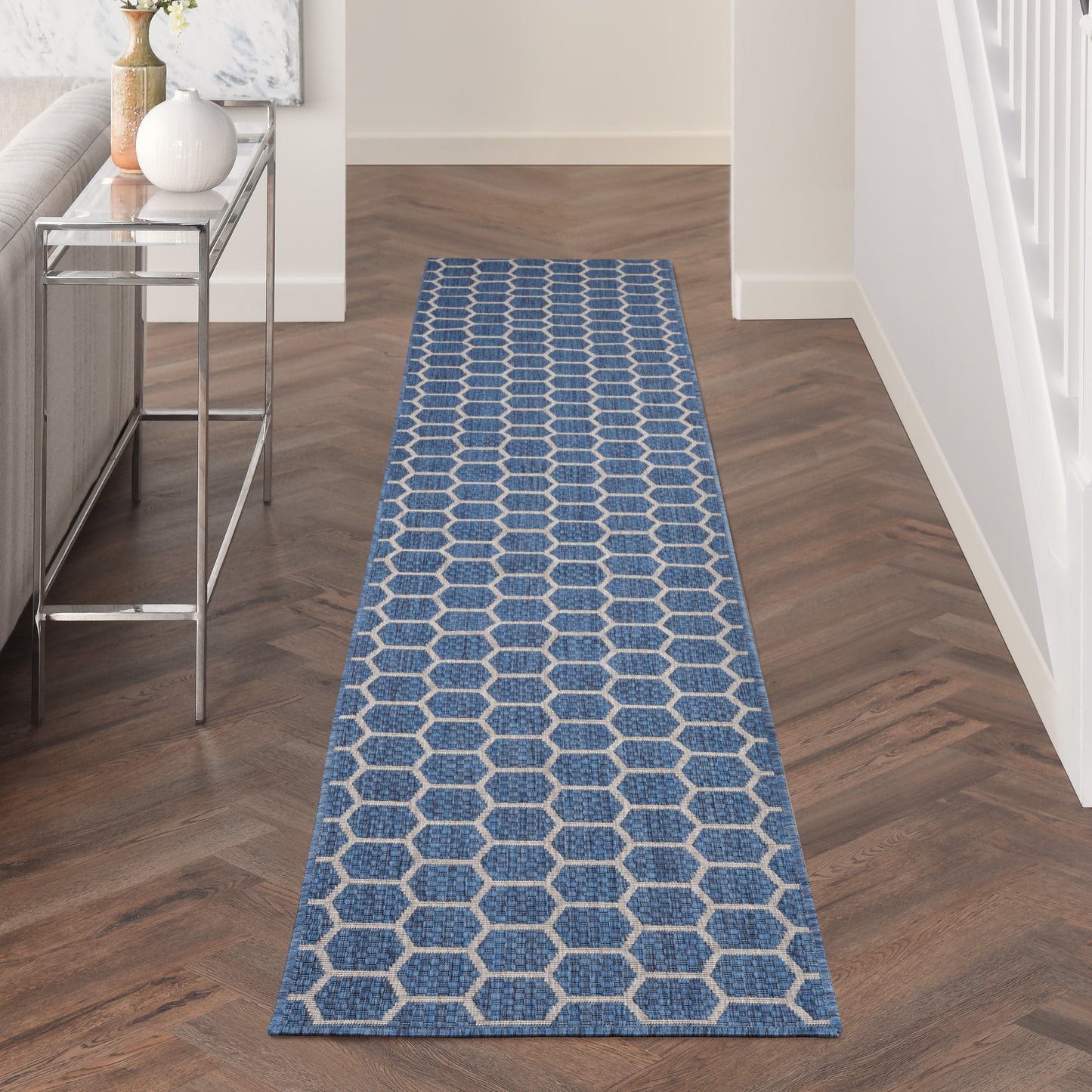 Nourison Twist Reversible 2'2" x 12' Blue Modern Rug