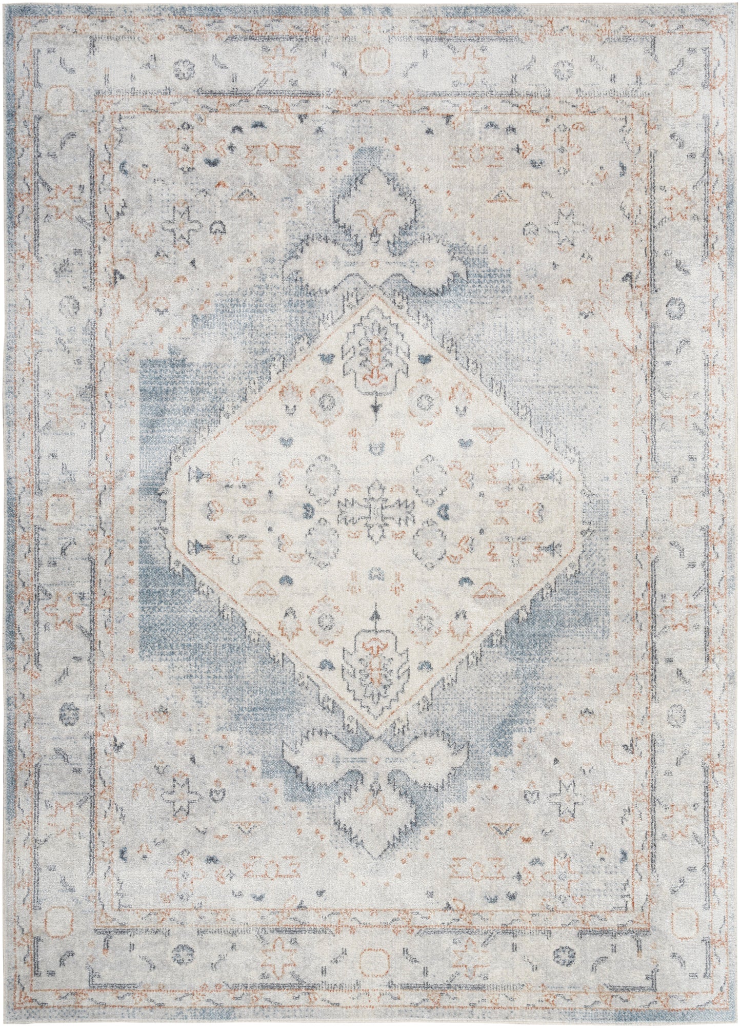 Nourison Astra Machine Washable 6'7" x 9' Light Blue Vintage Indoor Rug