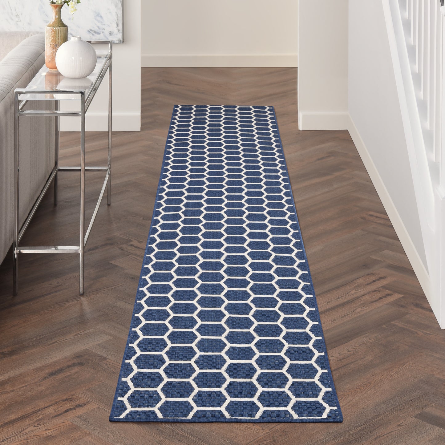 Nourison Twist Reversible 2'2" x 10' Navy Modern Rug