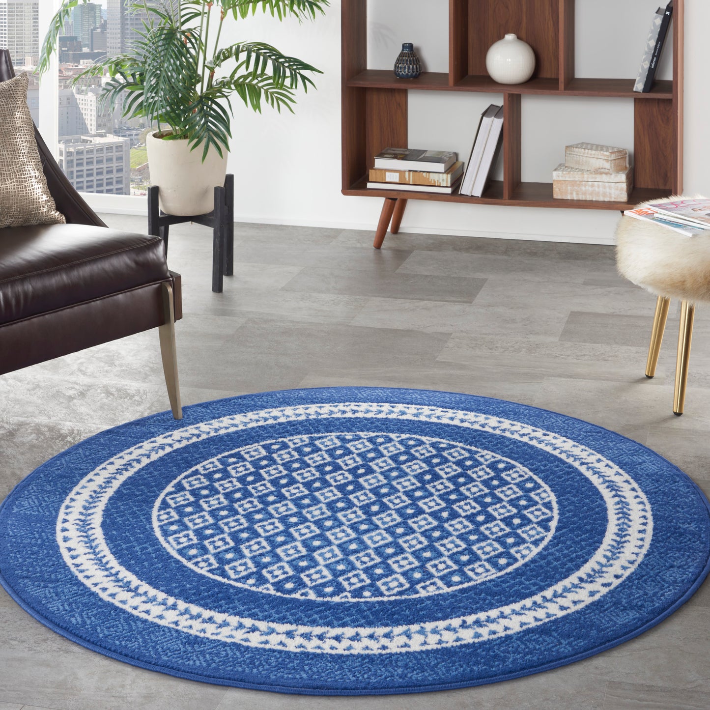 Nourison Whimsicle 5' x Round Navy Farmhouse Indoor Rug