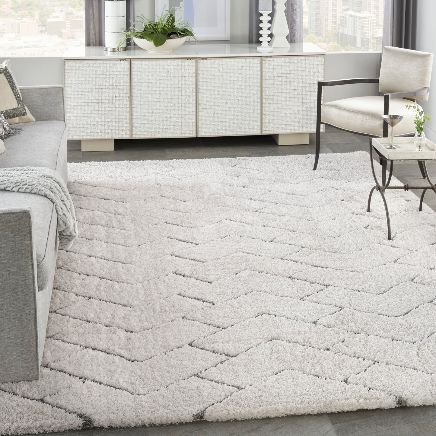 Nourison Dreamy Shag 7'10" x 9'10" Ivory Grey Shag Indoor Rug