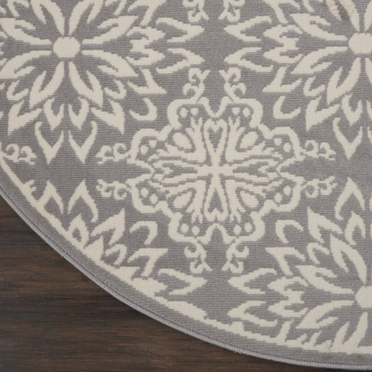 Nourison Jubilant 5'3" x Round Ivory/Grey Farmhouse Indoor Rug