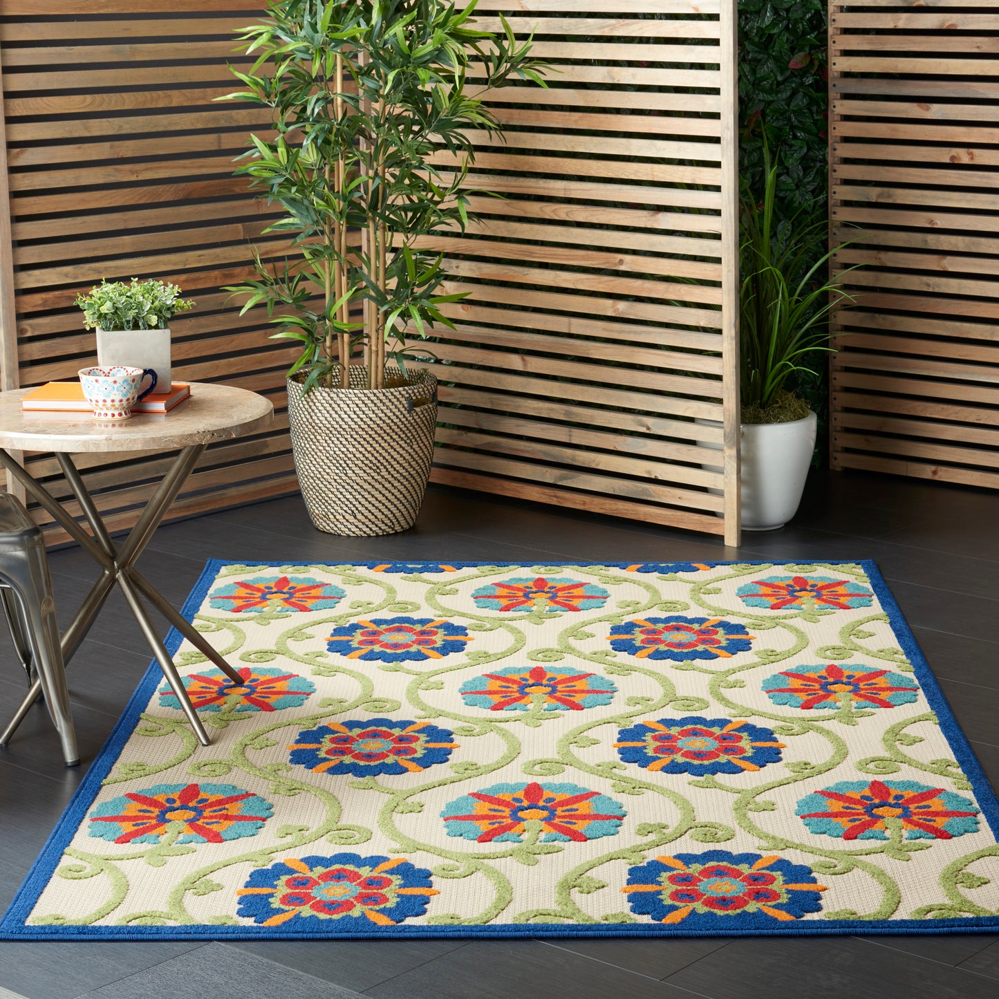 Nourison Aloha 5'3" x 7'5" Blue Multicolor Contemporary Rug