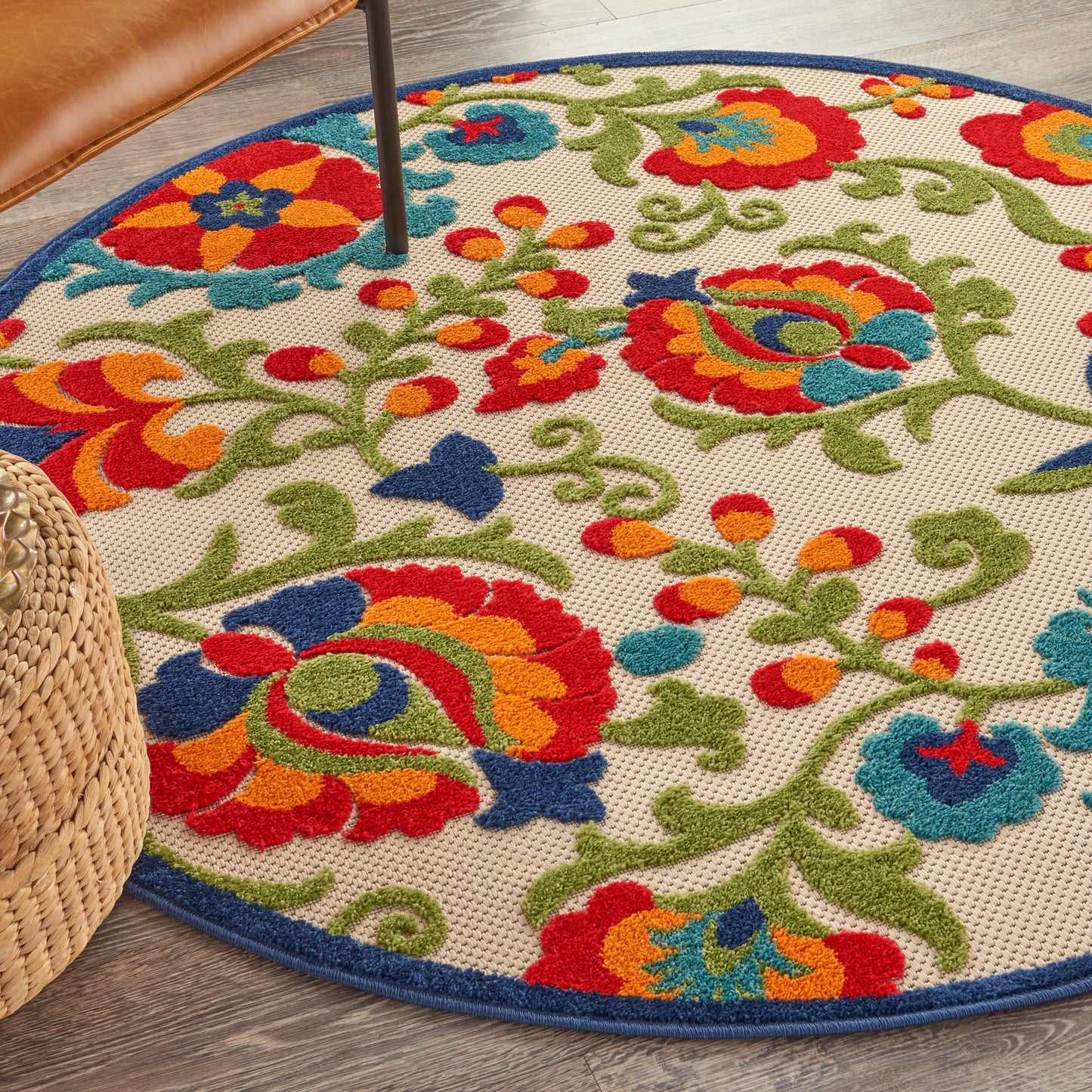 Nourison Aloha 5'3" x Round Multicolor Farmhouse Rug