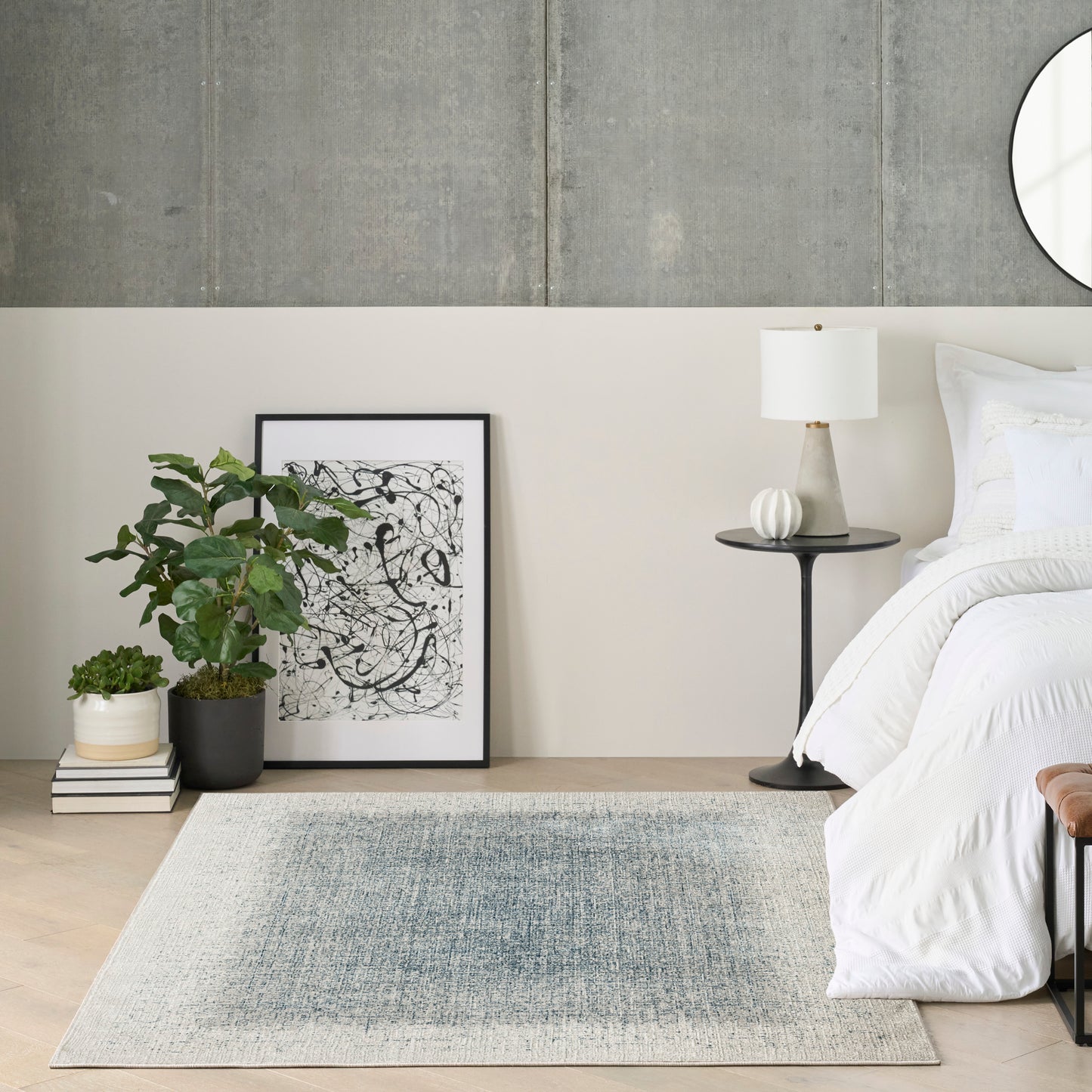 DKNY Grand Street 6' x 9' Ivory Blue Modern Indoor Rug