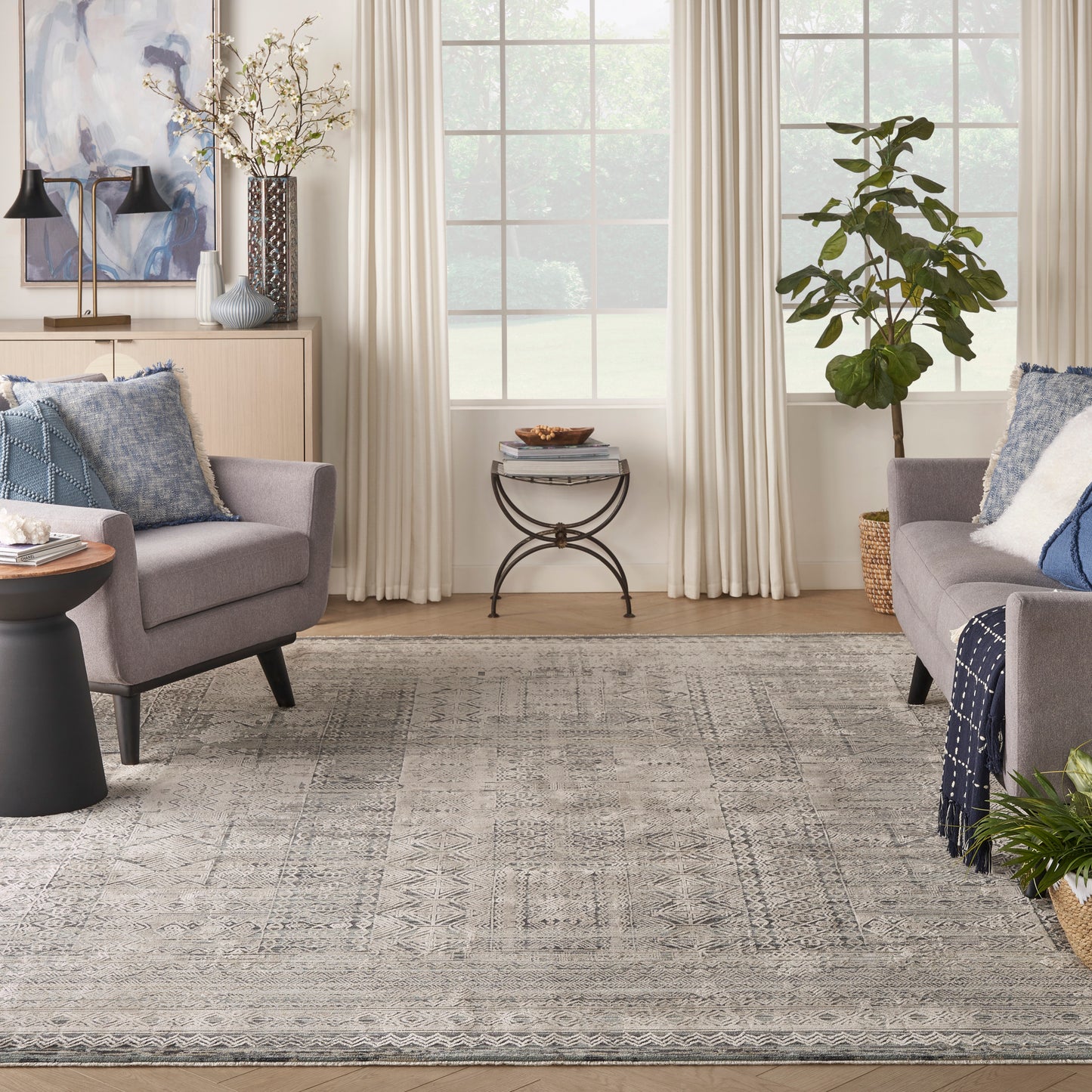 Nourison Lynx 7'10" x 10'1" Ivory Blue Vintage Indoor Rug