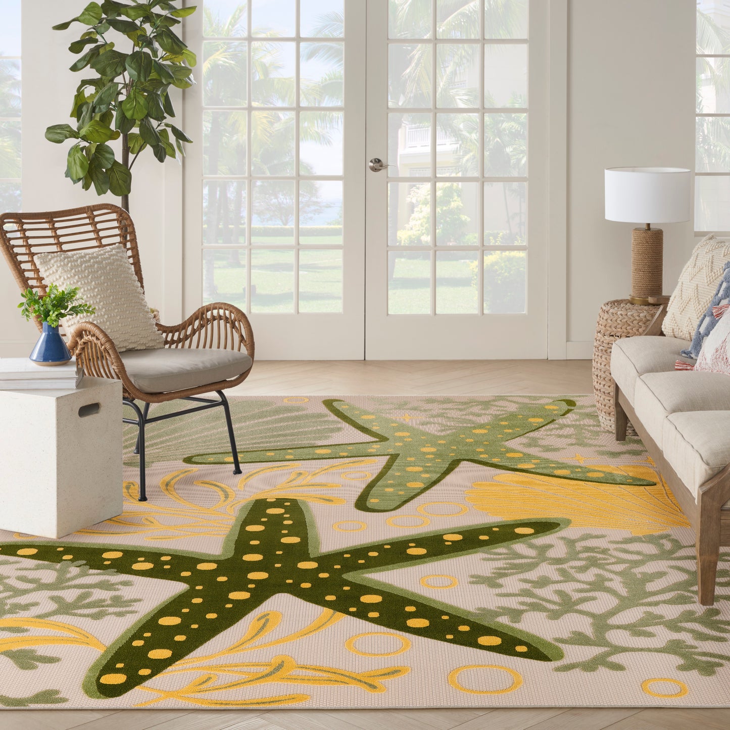 Nourison Aloha 7'10" x 10'6" Green Yellow Outdoor Rug