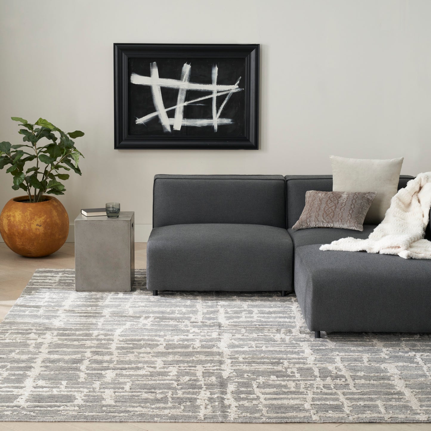 Nourison Luna 7'9" x 9'9" Grey Silver Modern Indoor Rug