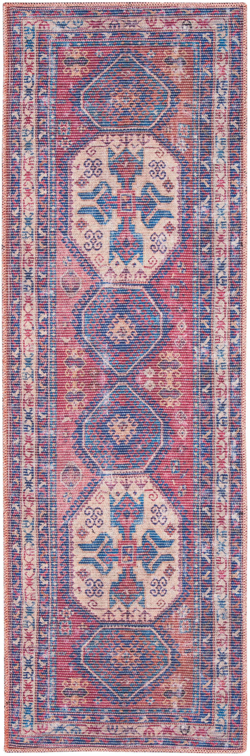 Nicole Curtis Machine Washable Series 1 2'2" x 8' Red/Navy Vintage Indoor Rug