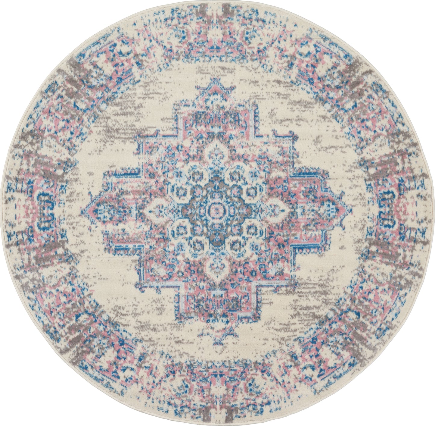 Nourison Grafix 4' x Round Ivory/Pink Vintage Indoor Rug